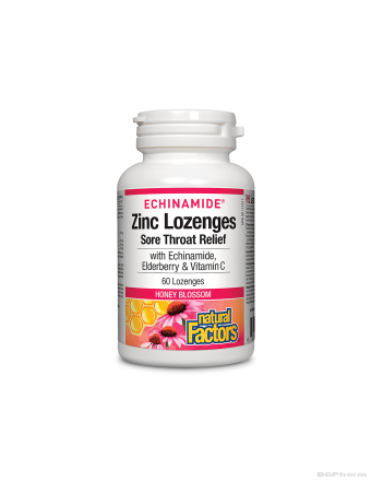 Цинк, ехинацея, витамин Ц и черен бъз х 60 таблетки (мед)  Natural Factors | Echinamide® 