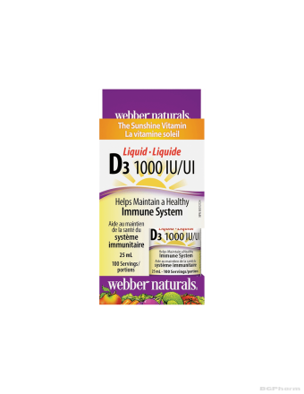 Витамин Д3 течен 1000IU x 25мл 100 дози Webber Naturals | Vitamin D3