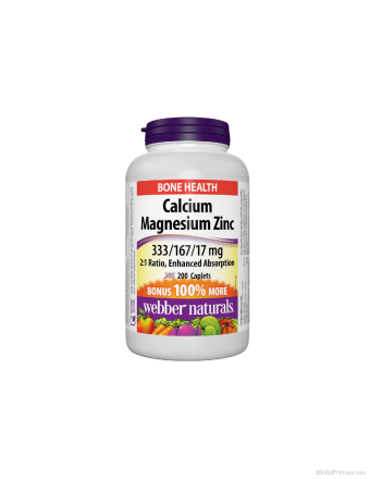 Калций, Магнезий и Цинк 650мг х 200 каплети Webber Naturals | Calcium, Magnesium, Zinc
