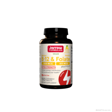 Витамин Б12 (Метилкобаламин) 1000 мкг + Метилфолат + Б6 х 100 дъвчащи таблетки ДЖАРОУ | Jarrow Formulas B12 + Methyl folate