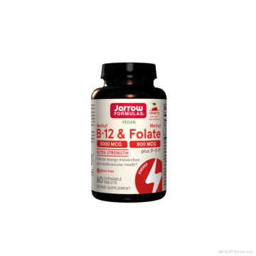 Витамин Б12 (Метилкобаламин) 5000 мкг + Метилфолат + Б6 х 60 дъвчащи таблетки ДЖАРОУ | Jarrow Formulas B12 + Methyl folate