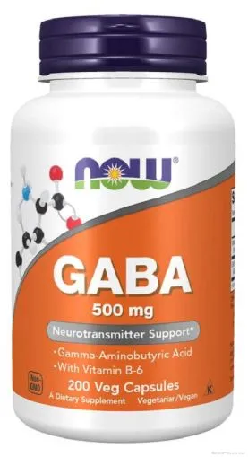 ГАБА (Гама аминомаслена киселина, ГАМК) 500 мг х 200 капсули Now Foods | GABA + B6