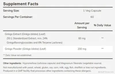 Гинко Билоба екстракт 60 мг х 60 капсули Now Foods | Ginkgo Biloba