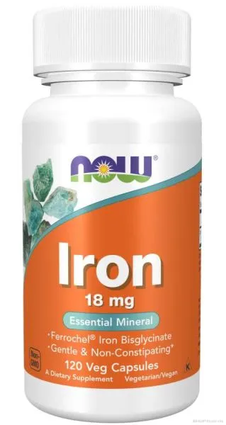 Желязо хелат (бисглицинат) 18 мг х 120 капсули Now Foods | Ferrochel Iron