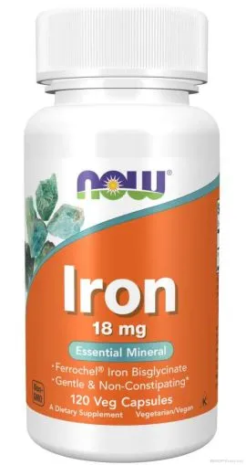 Желязо хелат (бисглицинат) 18 мг х 120 капсули Now Foods | Ferrochel Iron