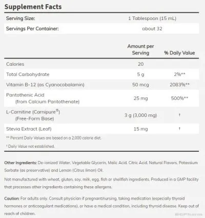 Л-Карнитин течен 3000 мг с вкус на цитруси х 465 мл Now Foods | L-Carnitine Liquid