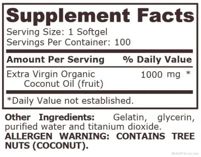 Био кокосово масло 1000 мг х 100 меки капсули Pure Nutrition | Coconut Oil Organic
