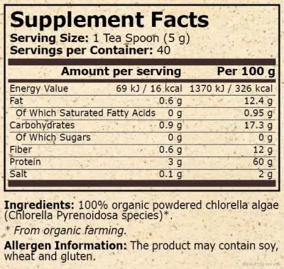 Био Хлорела на прах 200 гр Pure Nutrition | Organic Chlorella Powder
