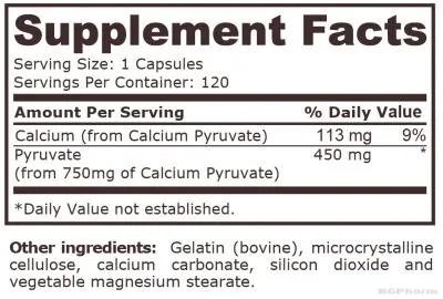 Калциев пируват 750 мг х 120 капсули Pure Nutrition | Calcium Pyruvate