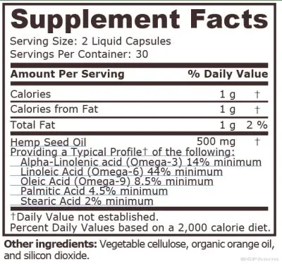Масло от конопени семена 500 мг х 60 капсули Pure Nutrition | Hemp Seed Oil