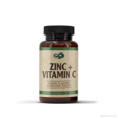 Цинк + Витамин Ц х 100 таблетки с вкус на портокал Pure Nutrition | Zinc + Vitamin C
