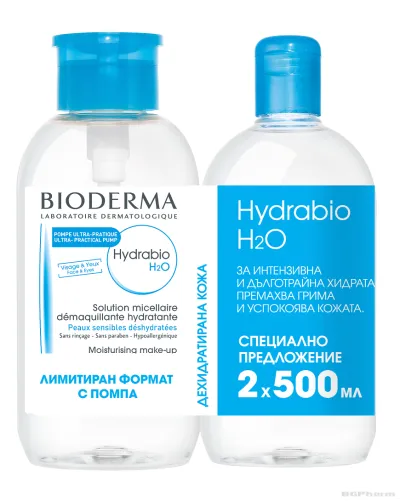 Биодерма ХИДРАБИО Н2О Мицеларна вода 500 + 500 мл ПРОМО ПАКЕТ | Bioderma Hydrabio