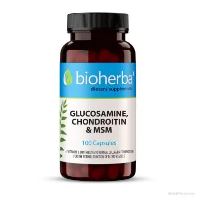 Глюкозамин, хондроитин и МСМ х 100 капсули БИОХЕРБА | BIOHERBA Glucosamine, Chondoitin, MSM