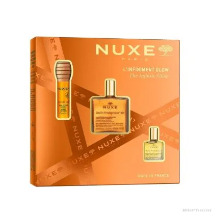 Нукс ПОДАРЪЧЕН КОМПЛЕКТ Prodigieuse Infinite Glow : Сухо масло с частици + Меден балсам за устни + Класическо сухо масло | NUXE