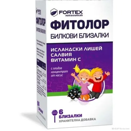 ФИТОЛОР Билкови близалки за гърло и кашлица х 6 броя ФОРТЕКС | FORTEX Fitolor