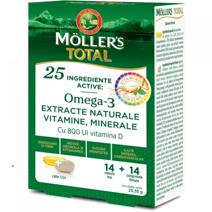 МЬОЛЕРС Омега 3 ТОТАЛ Рибено масло 14 таблетки + 14 капсули | Mölers Fish Oil