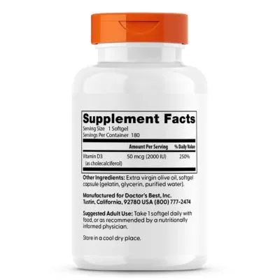 Витамин Д3 2000 IU х 180 капсули ДОКТОР'С БЕСТ | Doctor's Best Vitamin D3