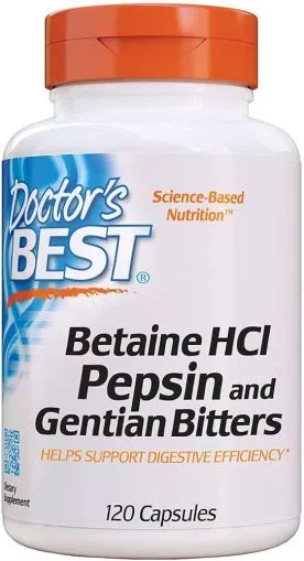 Бетаин хидрохлорид + пепсин и генцианин х 120 капсули ДОКТОР'С БЕСТ | Doctor's Best