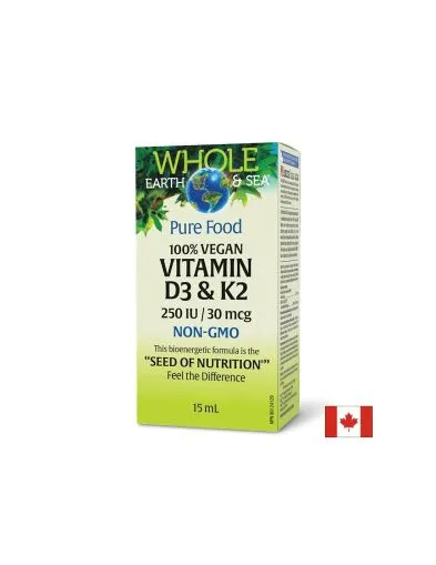 Whole earth and sea® Витамин Д3 250 IU + К2 30 мкг на капки 15 мл Natural Factors