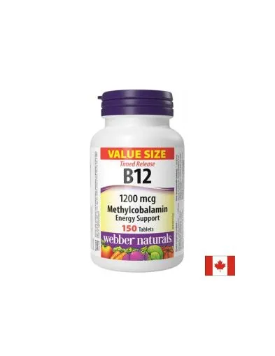 Витамин Б12 ( Метилкобаламин ) х 150 таблетки с удължено освобождаване Webber Naturals | B12