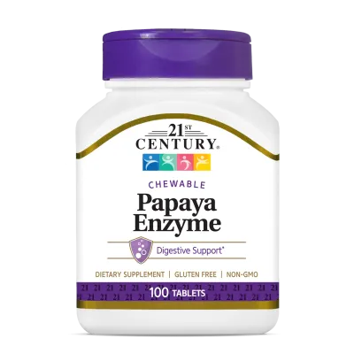 21st Century Папая храносмилателни ензими х 100 дъвчащи таблетки | Papaya Enzyme