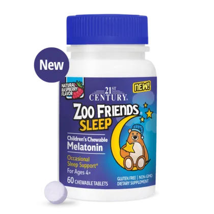 21st Century Zoo Friends Мелатонин 1 мг за Деца х 60 дъвчащи таблетки | Sleep Chewable