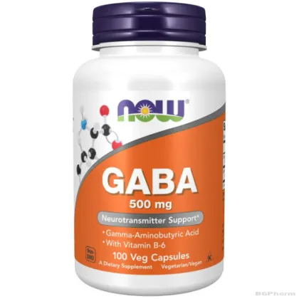ГАБА (Гама аминомаслена киселина, ГАМК) 500 мг + Витамин Б6 х 100 капсули Now Foods | GABA + B6