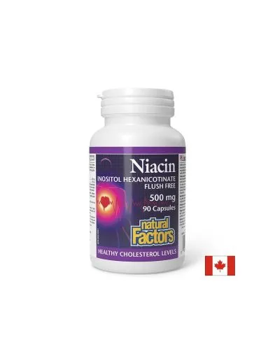 Ниацин 500 мг + Инозитол 120 мг ( като инозитол хексаникотинат ) х 90 капсули Natural Factors | Niacin & Inositol