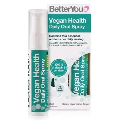 Веган Витамин Б12 + Д3 + желязо + йод орален спрей х 25 мл BETTERYOU | Vegan Health