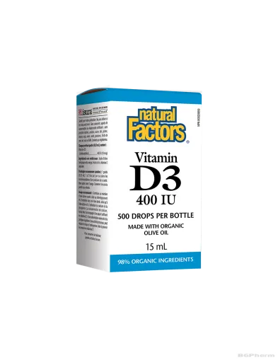 Витамин D3 400 IU x 15мл (500 дози) Natural Factors |Vitamin D3 Liquid