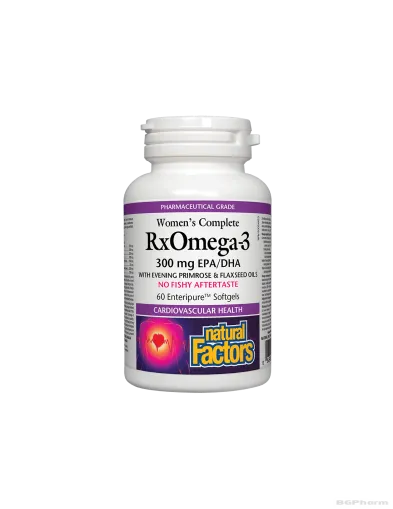 RxOmega-3 за жени - Рибено, ленено + масло от вечерна иглика 60 капсули Natural Factors