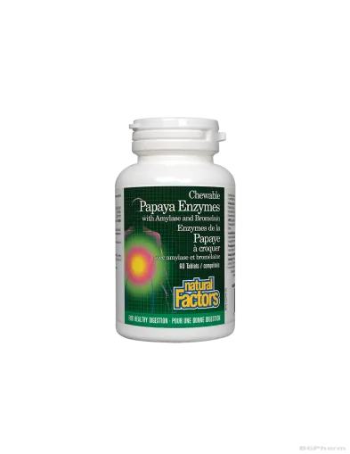 Папая ензими + амилаза и бромелаин x 60 дъвчащи таблетки Natural Factors