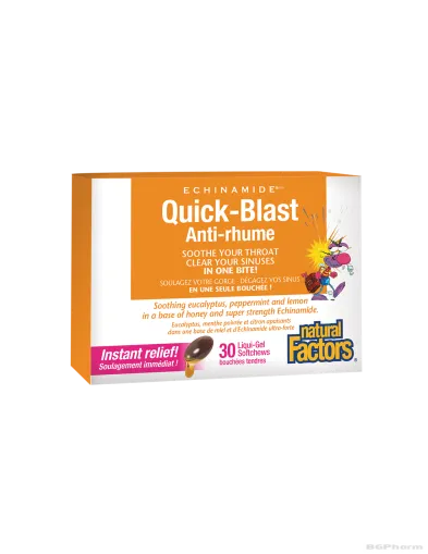 Echinamide Quick-Blast 85мг х 30 течни капсули за дъвчене с ехинацея, мед, ментол и евкалипт Natural Factors
