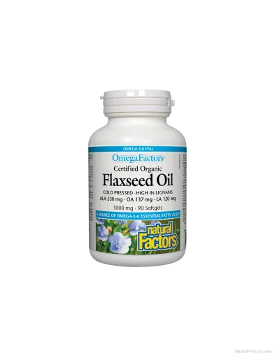 Ленено масло 1000мг х 90 капсули Natural Factors | Flaxseed Oil