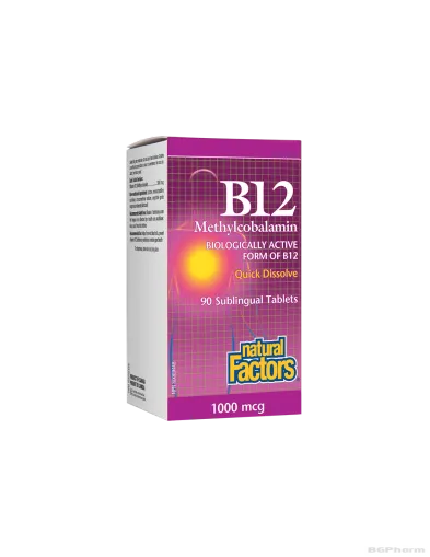 Витамин Б12 (метилкобаламин) 1000мкг 90 сублингвални таблетки Natural Factors | Vitamin B12