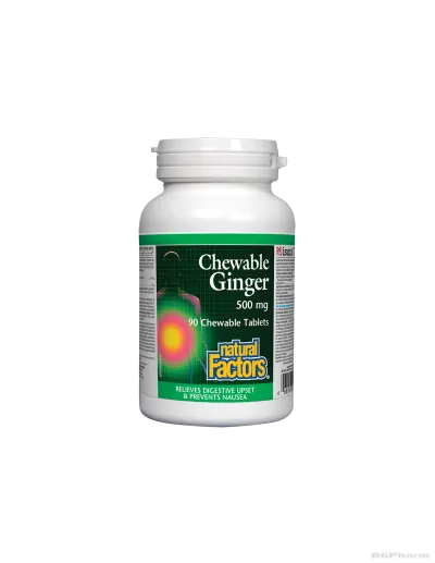 Джинджифил 500мг х 90 дъвчащи таблетки Natural Factors | Ginger Chewable