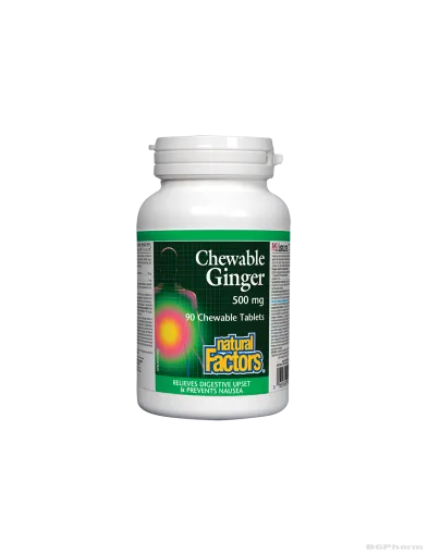 Джинджифил 500мг х 90 дъвчащи таблетки Natural Factors | Ginger Chewable