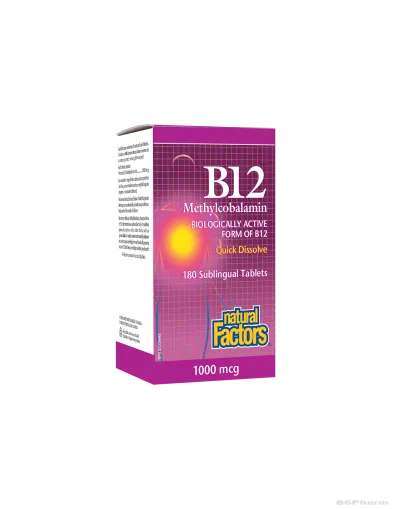 Витамин Б12 (метилкобаламин) 1000мкг x 180 сублингвални таблетки Natural Factors |Methylcobalamin