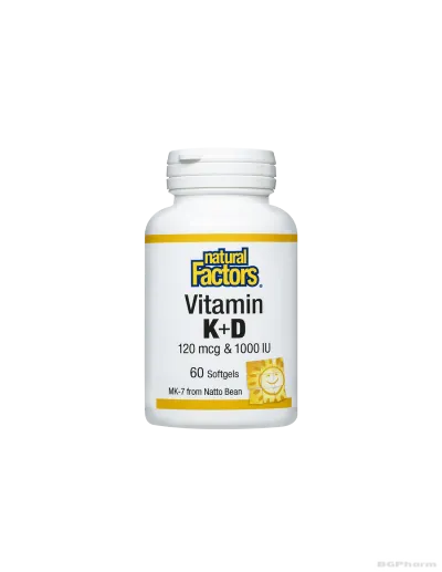 Витамин К2 120мкг + Д3 1000IU х 60 капсули Natural Factors | D3 + K2 caps