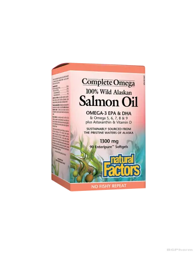 Масло от дива сьомга от Аляска 1300мг х 90 капсули Natural Factors | Salmon Oil Alaskan 