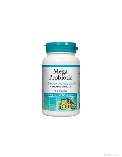 Мега пробиотик 4 щама, 12 млрд. активни пробиотици 75гр прах х 75 дози Natural Factors