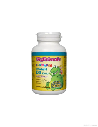 Витамин Д3 за деца 400IU х 250 дъвчащи таблетки Natural Factors | Vitamin D3 Big Friends®