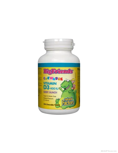 Витамин Д3 за деца 400IU х 250 дъвчащи таблетки Natural Factors | Vitamin D3 Big Friends®