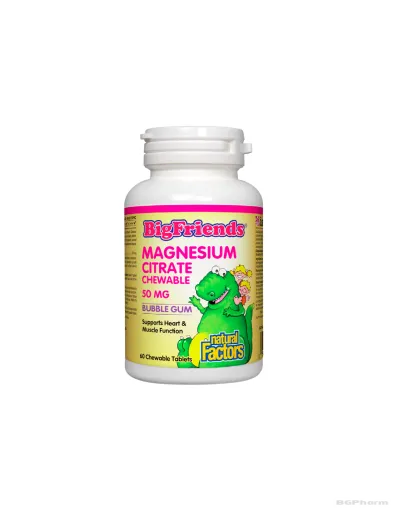 Магнезий (цитрат) за деца 50мг 60 дъвчащи таблетки Natural Factors | Magnesium Citrate Big Friends