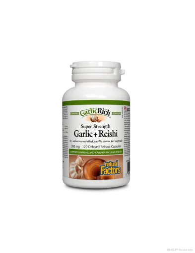 Чесън супер концентрат + Рейши x 120 капсули Natural Factors | Super Strength Garlic+Reishi