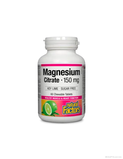 Магнезий (цитрат) 150мг х 60 дъвчащи таблетки Natural Factors | Magnesium Citrate