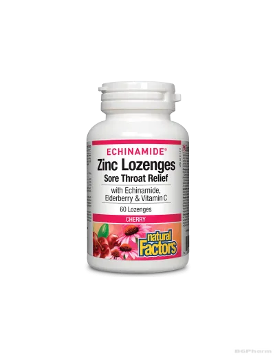 Цинк, ехинацея, витамин Ц и черен бъз х 60 таблетки (череша)  Natural Factors | Echinamide® 