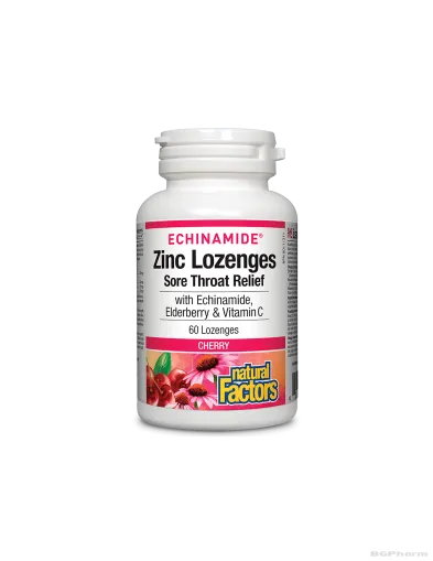 Цинк, ехинацея, витамин Ц и черен бъз х 60 таблетки (череша)  Natural Factors | Echinamide® 