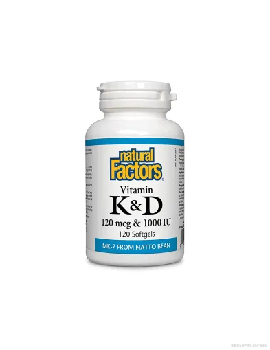 Витамин К2 120мкг + Д3 1000IU х 120 капсули Natural Factors | K2 (MK-7) + D3