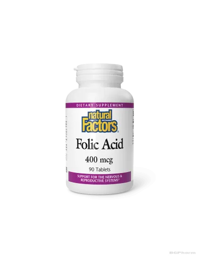 Фолиева киселина 400мкг х 90 таблетки Natural Factors | Folic acid